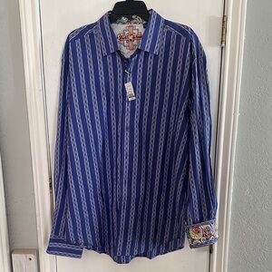 Robert Graham Blue and White Striped Button Down Shirt